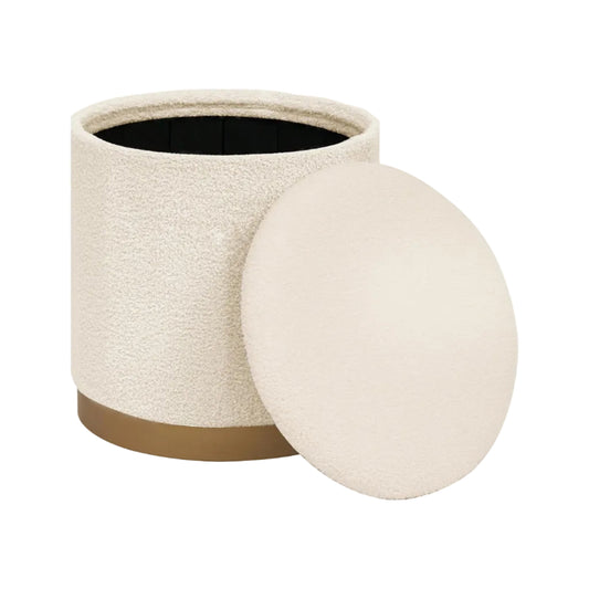 Round Bouclé Storage Ottoman