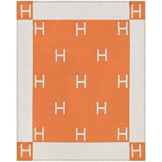 Monogram Pattern Reversible Throw Blanket in Orange
