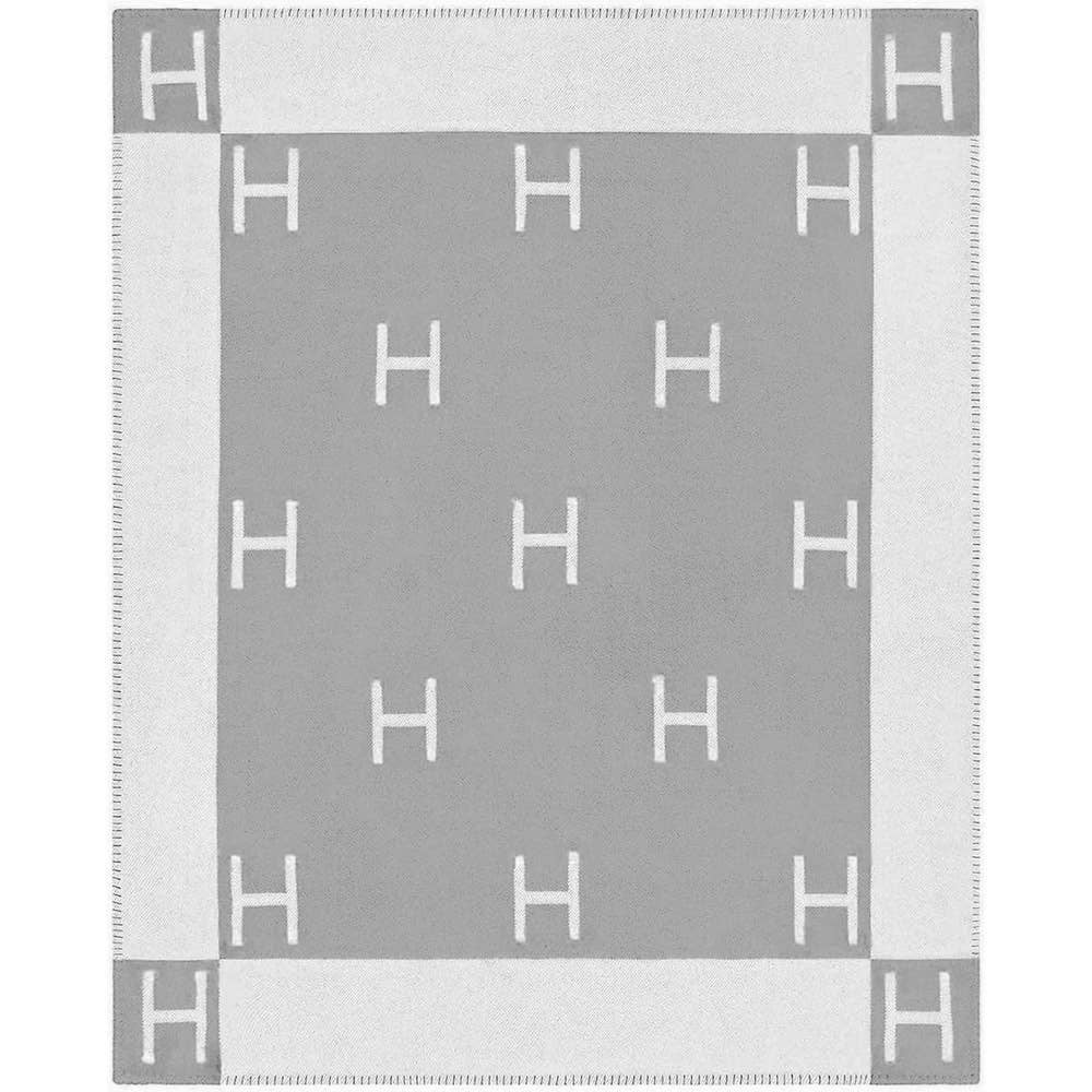 Monogram Pattern Reversible Throw Blanket: Gray