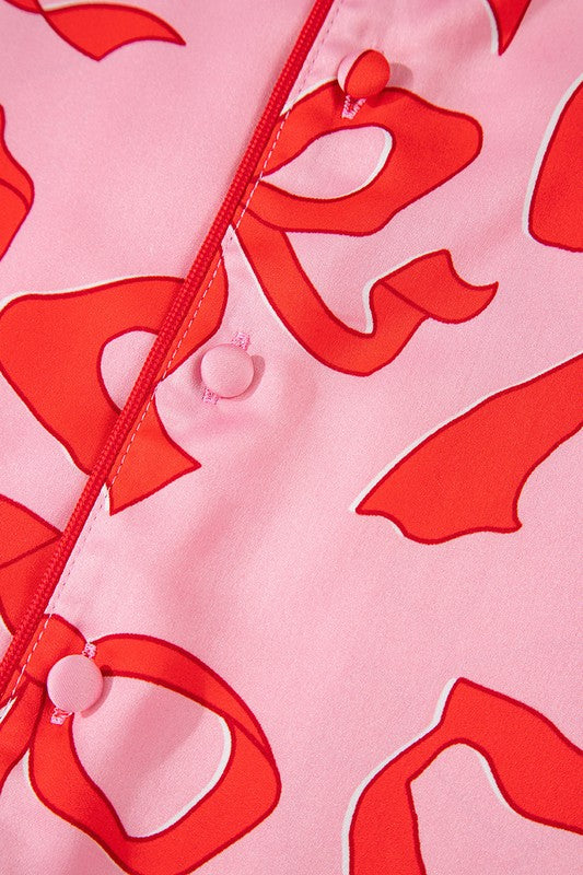 Bow Print Long Sleeve Pajama Set
