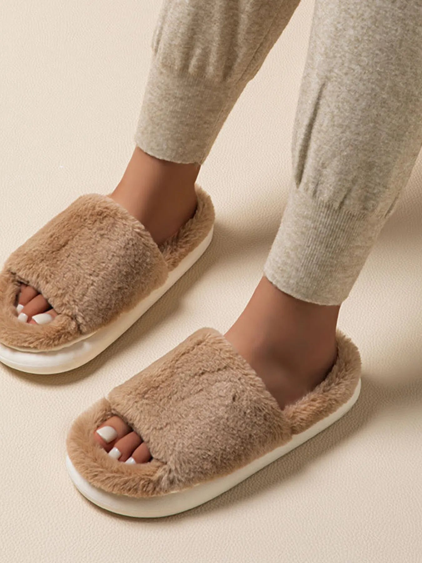 Fluffy Open Toe Slippers