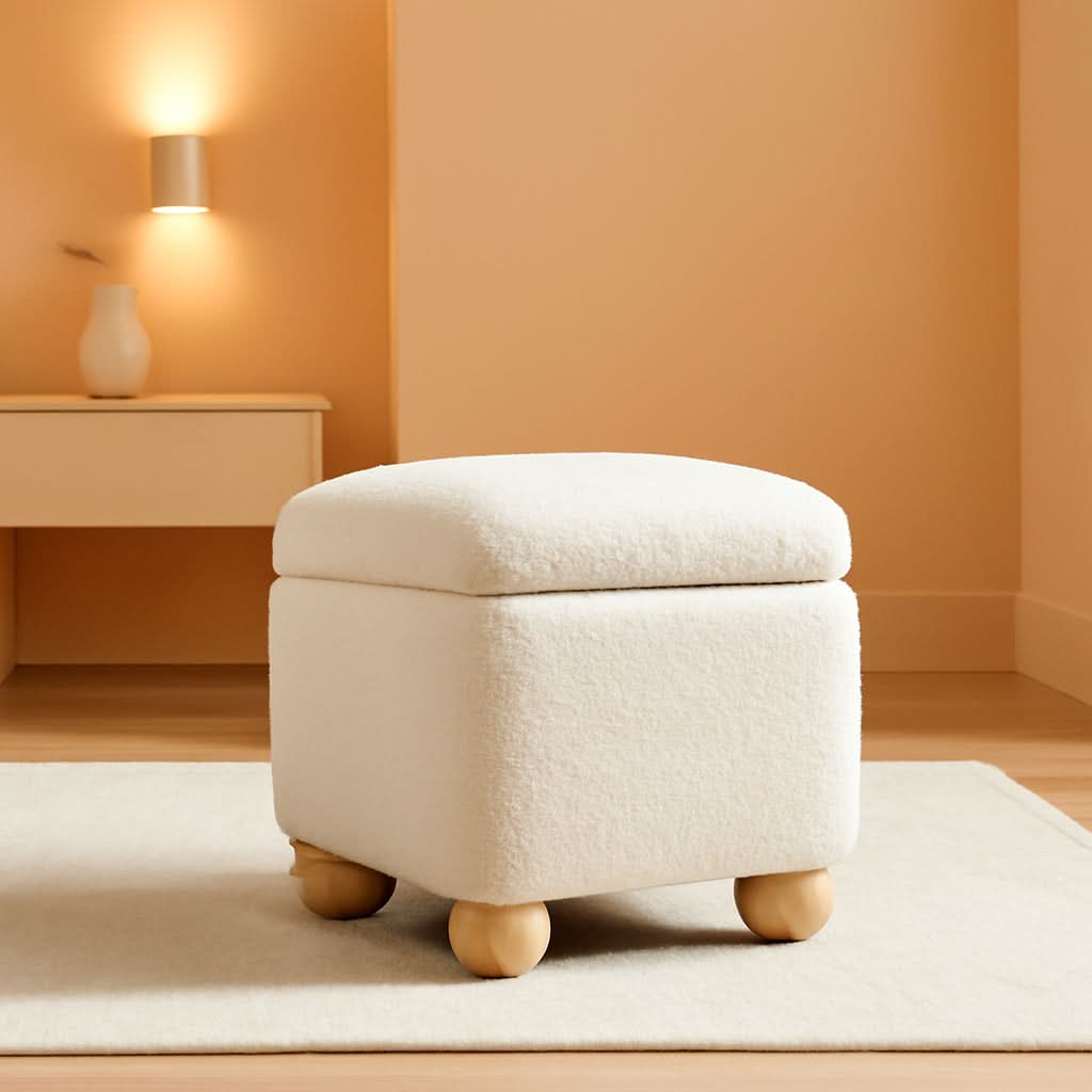 Ivory Storage Bouclé Ottoman