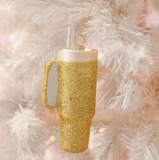 Gold Glitter Trendy Tumbler Christmas Ornament