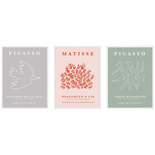 Picasso & Matisse 3 Piece Framed Canvas Wall Art Set