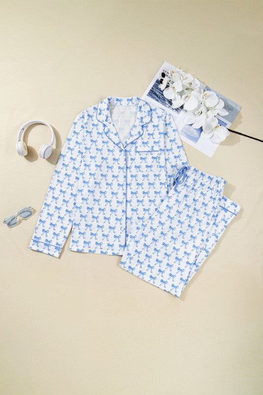 Bow Shirt and Pants Pajama Set
