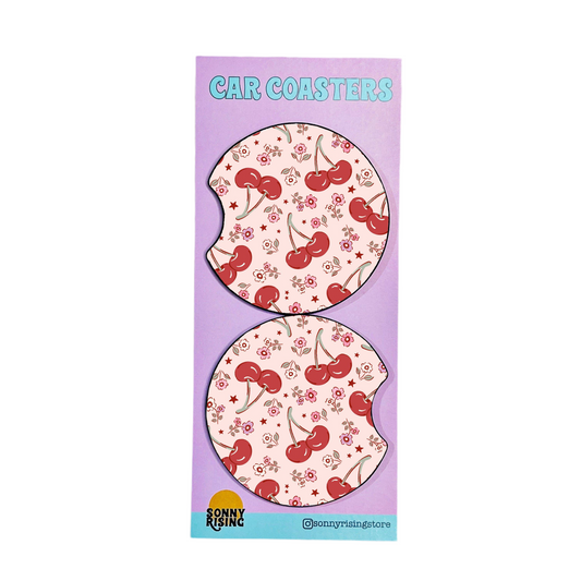 2 Car Coasters, Cherry Floral