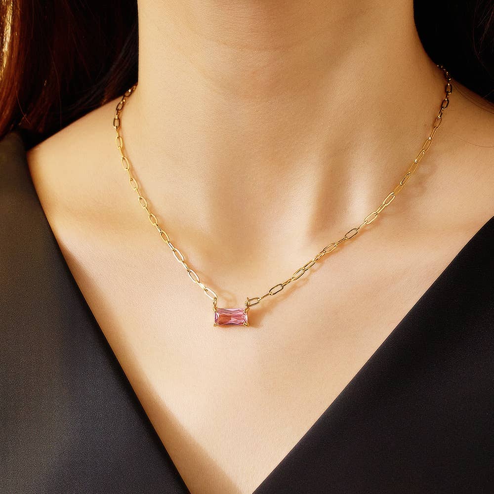 Rectangle Zircon Necklace