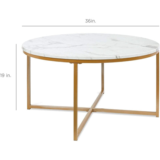 Round Coffee Table With Faux Marble Top