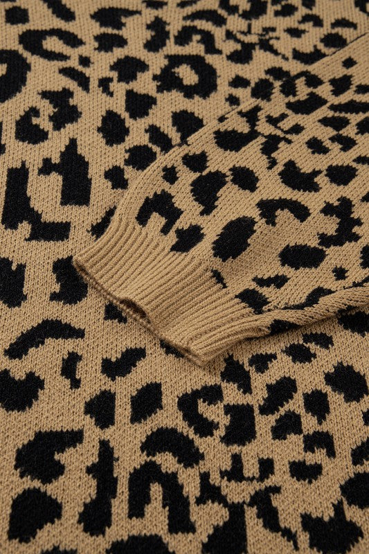 Leopard Crewneck Drop Shoulder Sweater