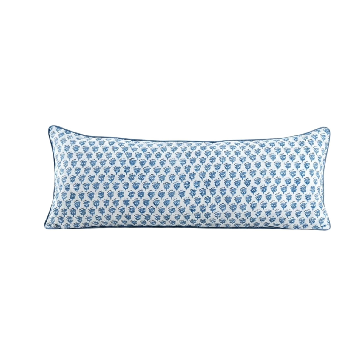 Delilah Block Print Pillow in Blue- 14"x 36"