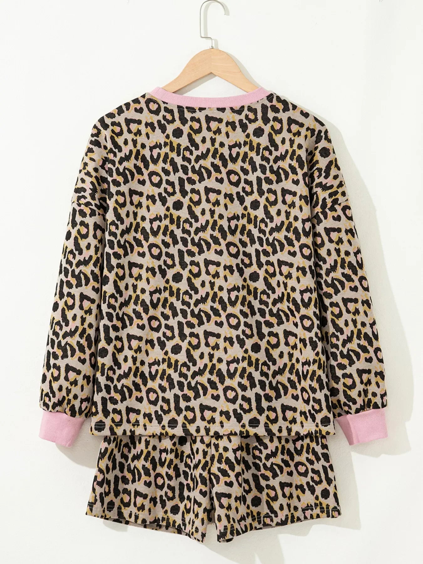 Leopard Print Long Sleeve Shorts Set