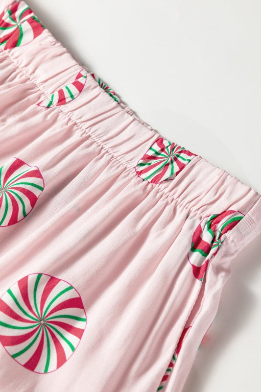 Christmas Candy Bow Sleeve Pajama Set