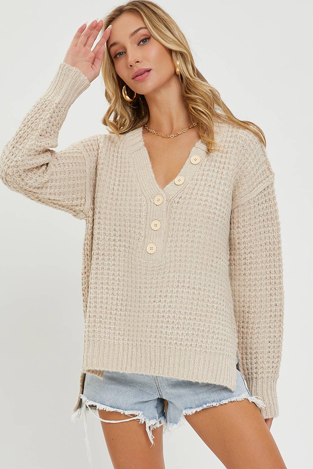Ivory Waffle Knit Sweater