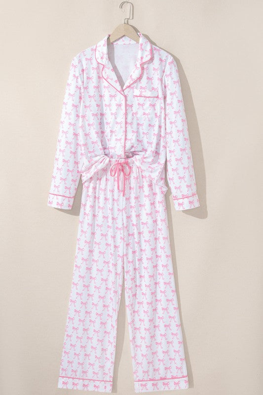 Bow Shirt and Pants Pajama Set