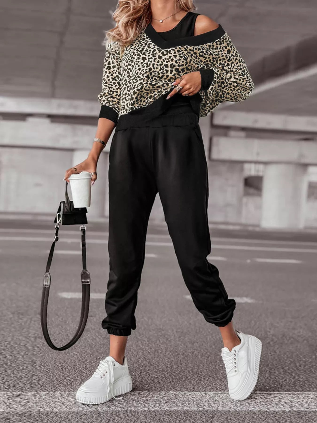 Leopard Print Sweatshirt and Jogger Set