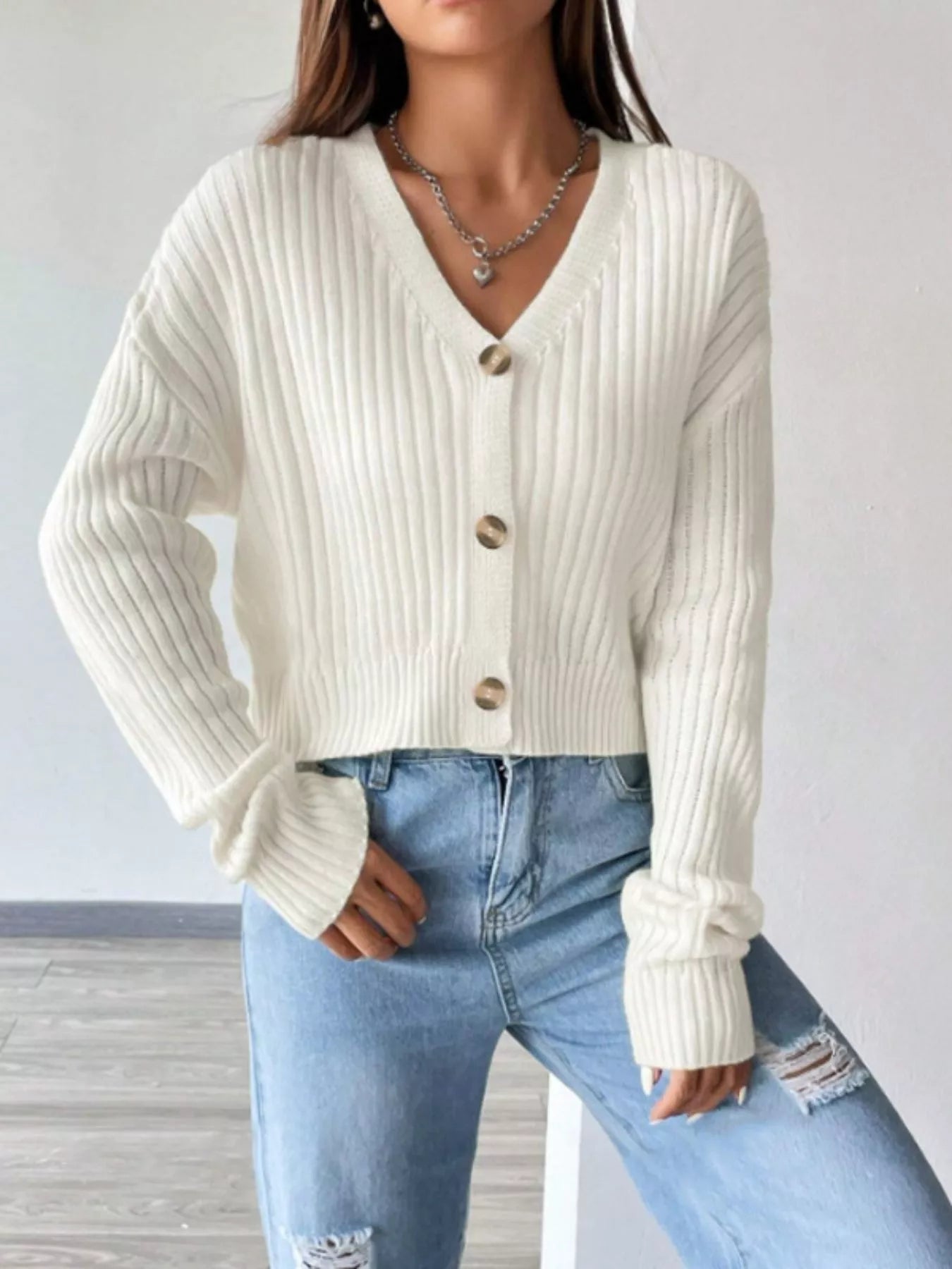 Ribbed Knit Cropped Cardigan
