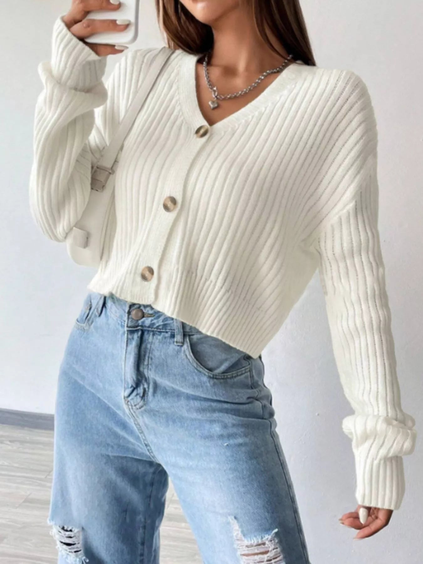 Ribbed Knit Cropped Cardigan