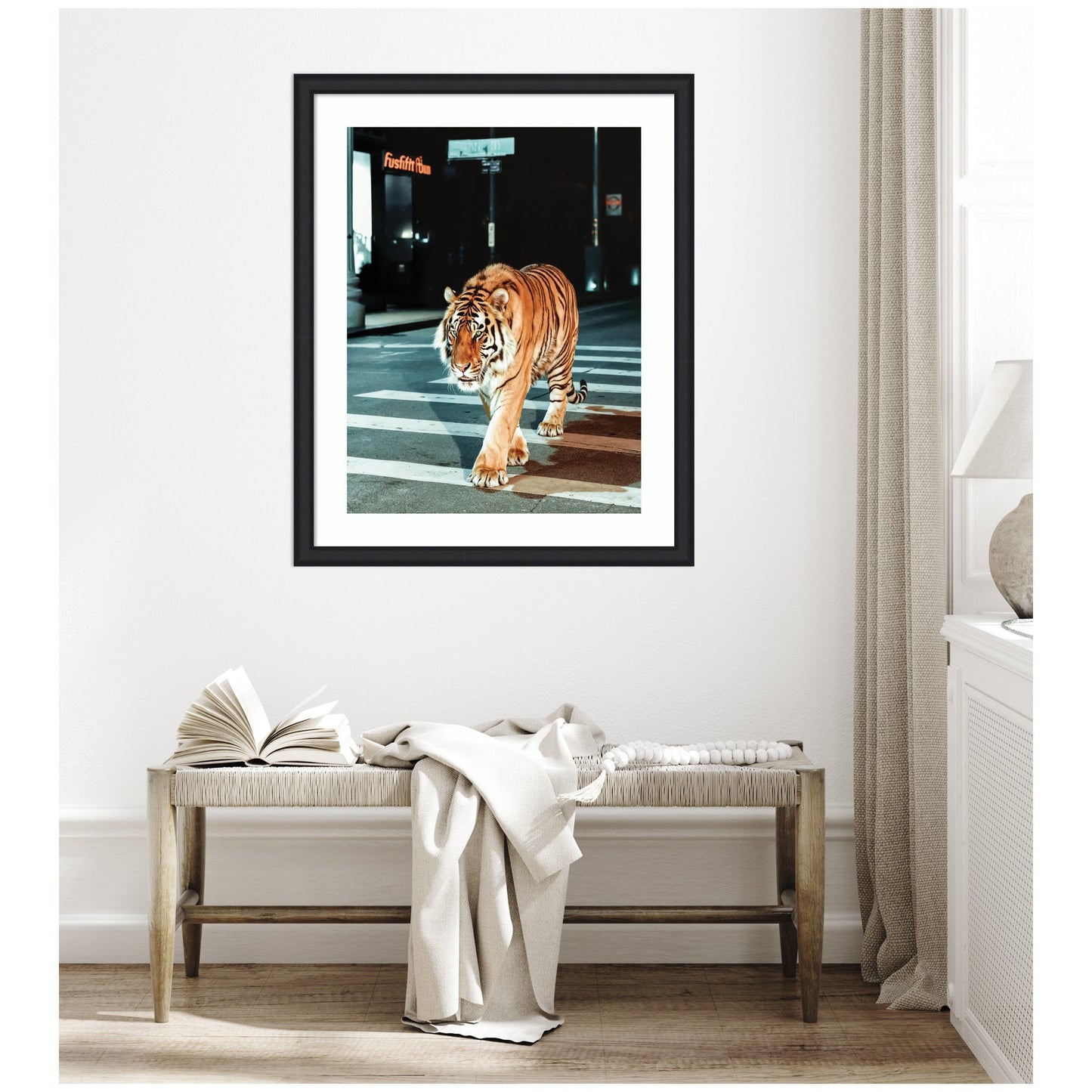 Framed Art Tiger in the City at Night by Michael Schauer