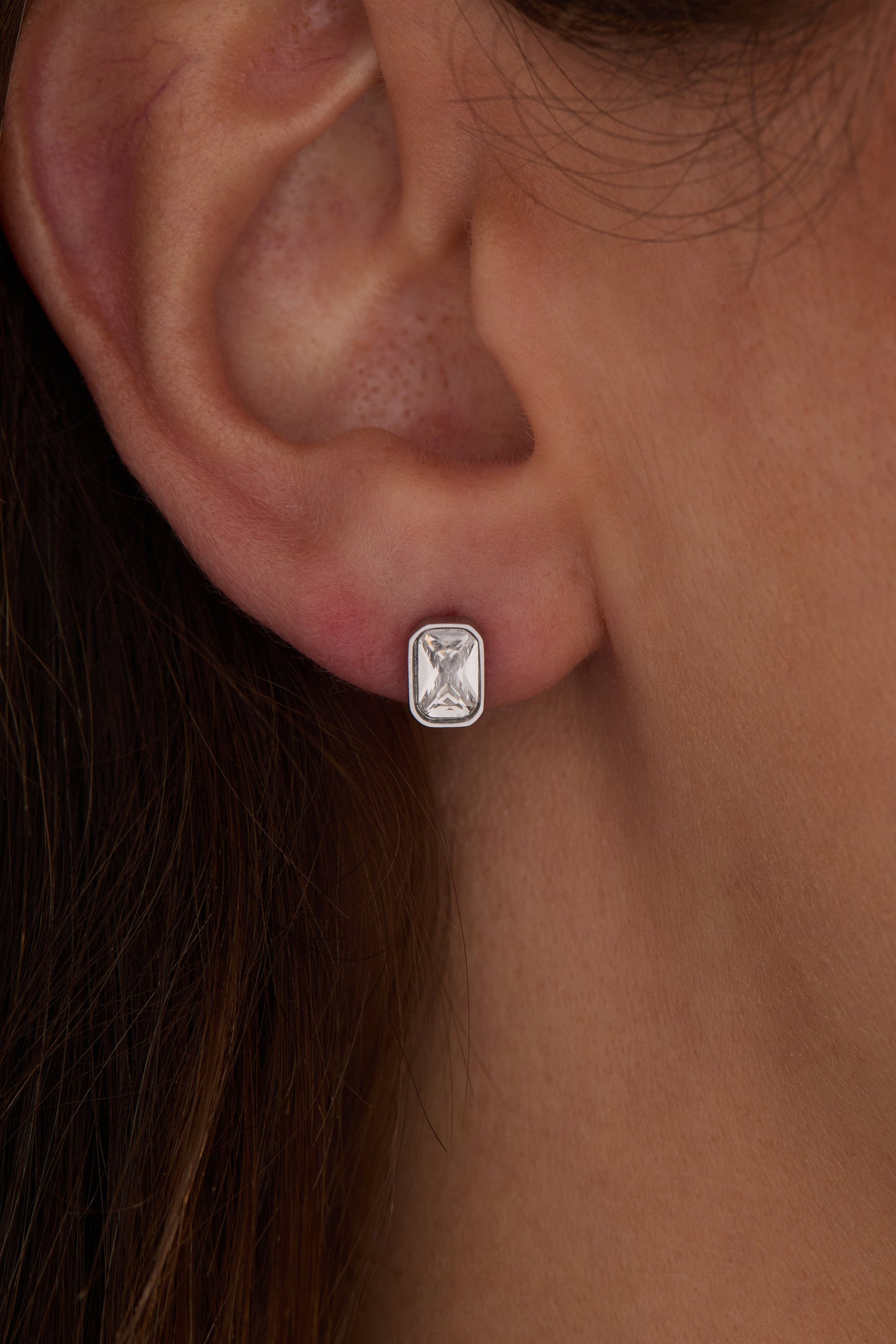 Clear Emerald-Cut Stud Earrings