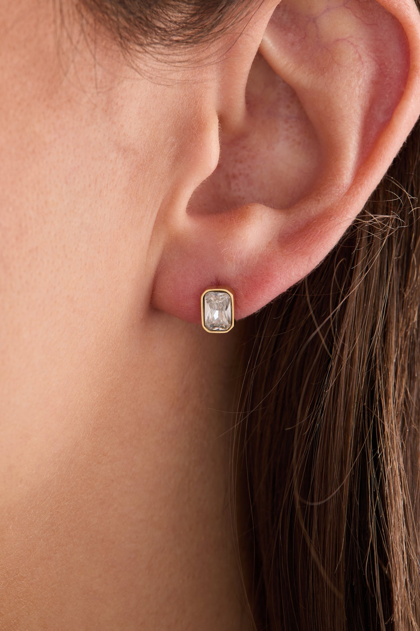 Clear Emerald-Cut Stud Earrings