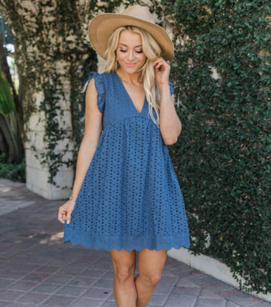 Kaley Lace Jacquard V-Neck Dress