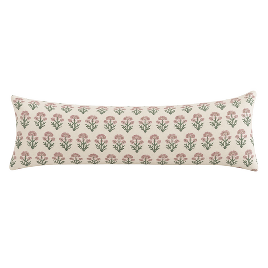 Delilah Block Print Pillow in Pink & Green - 14"x 36"