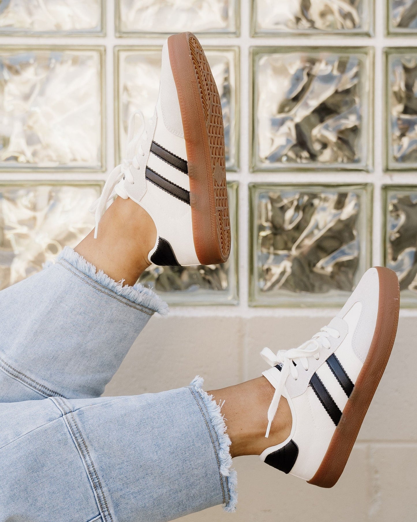 Leah Striped Lace Up Sneakers