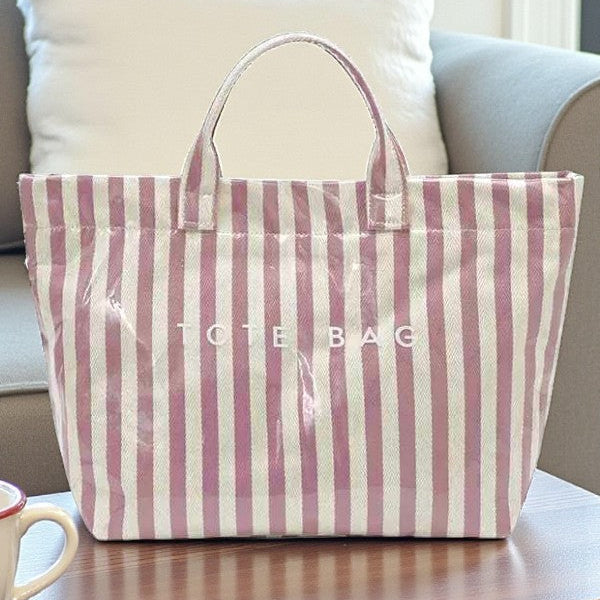 Waterproof Pink and Beige Striped Tote Bag