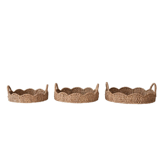 Rattan Scalloped Tray with Handles