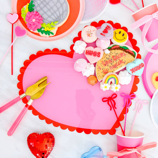 Red and Pink scalloped heart tray