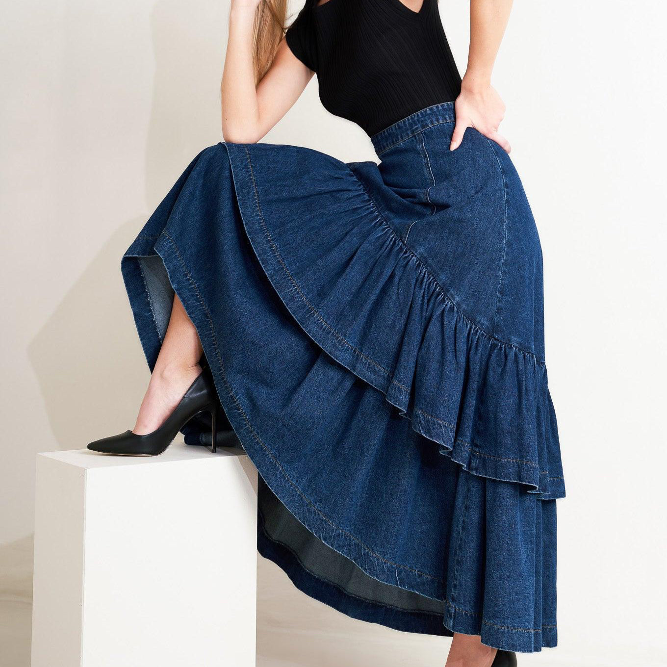 Sunday Stroll Denim Maxi Skirt