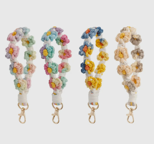 Crochet Flower Key Chain in Rainbow Pop