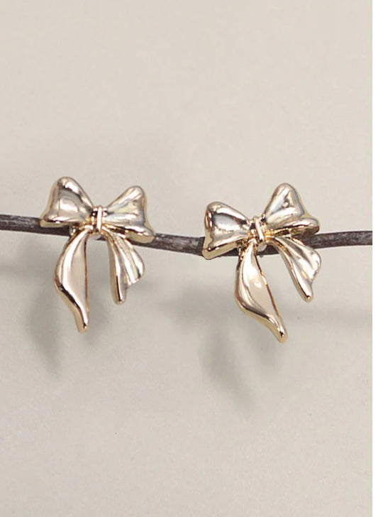 Gold Bow Stud Earrings