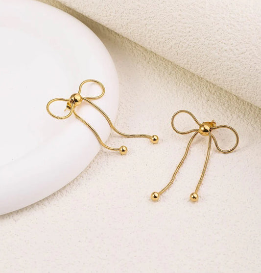 Gold Bow Drop Earrings