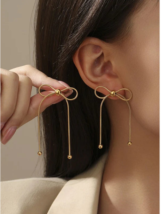 Gold Bow Drop Earrings