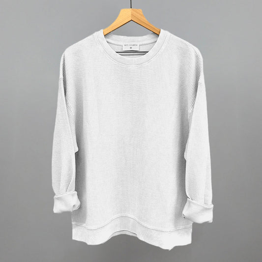 White Oversized Corded Crew