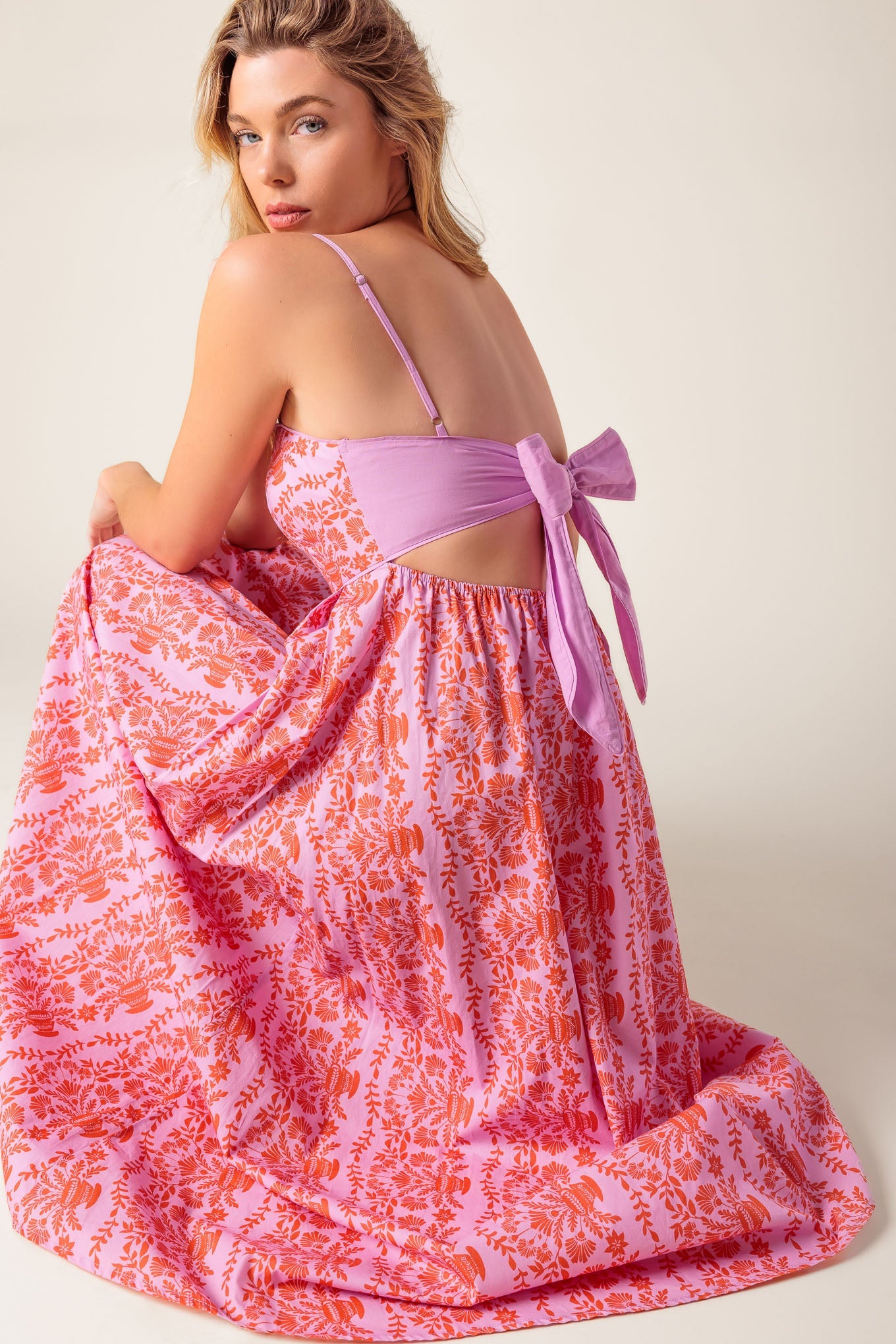 Evette Pink Woven Midi Dress