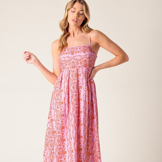 Evette Pink Woven Midi Dress