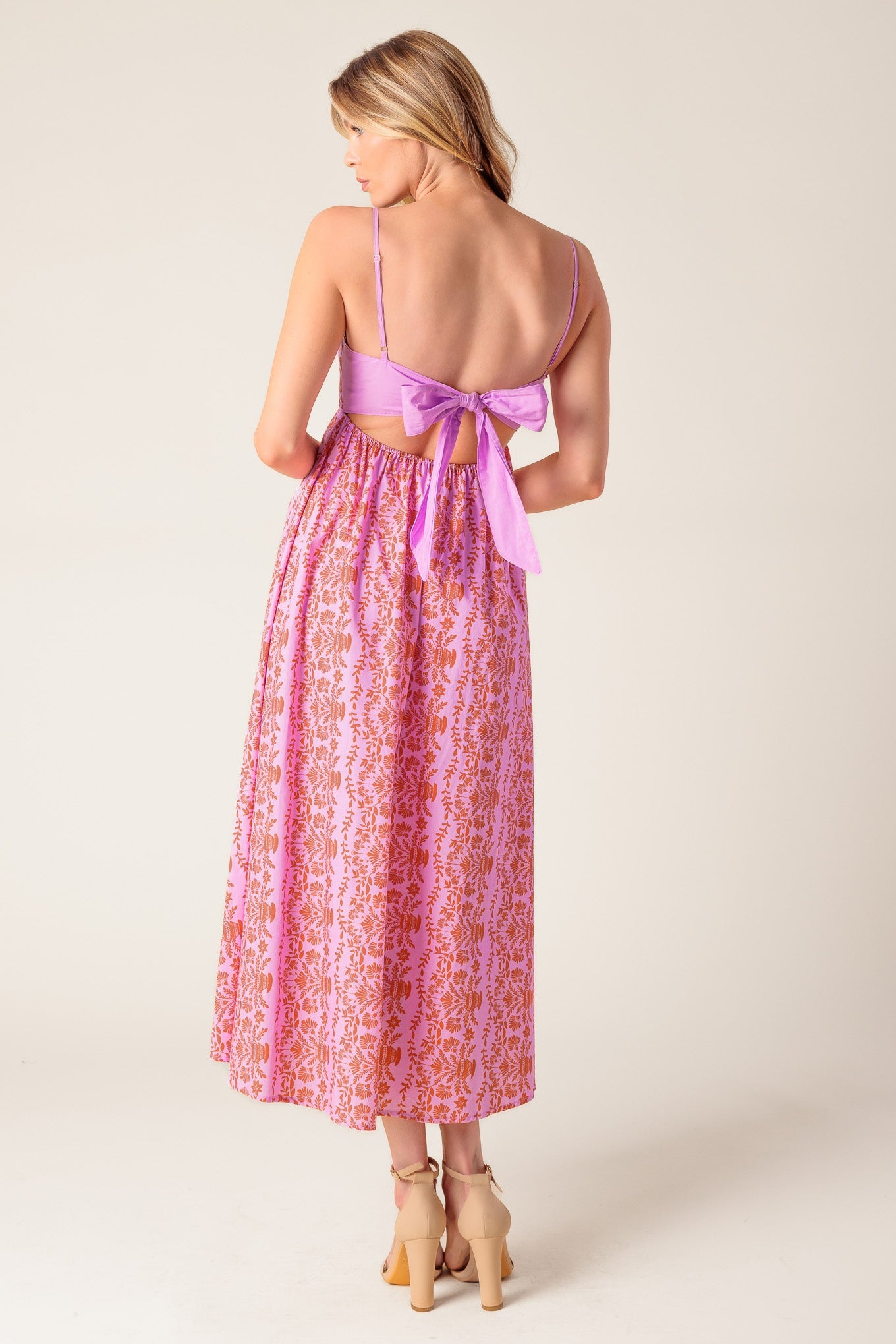 Evette Pink Woven Midi Dress