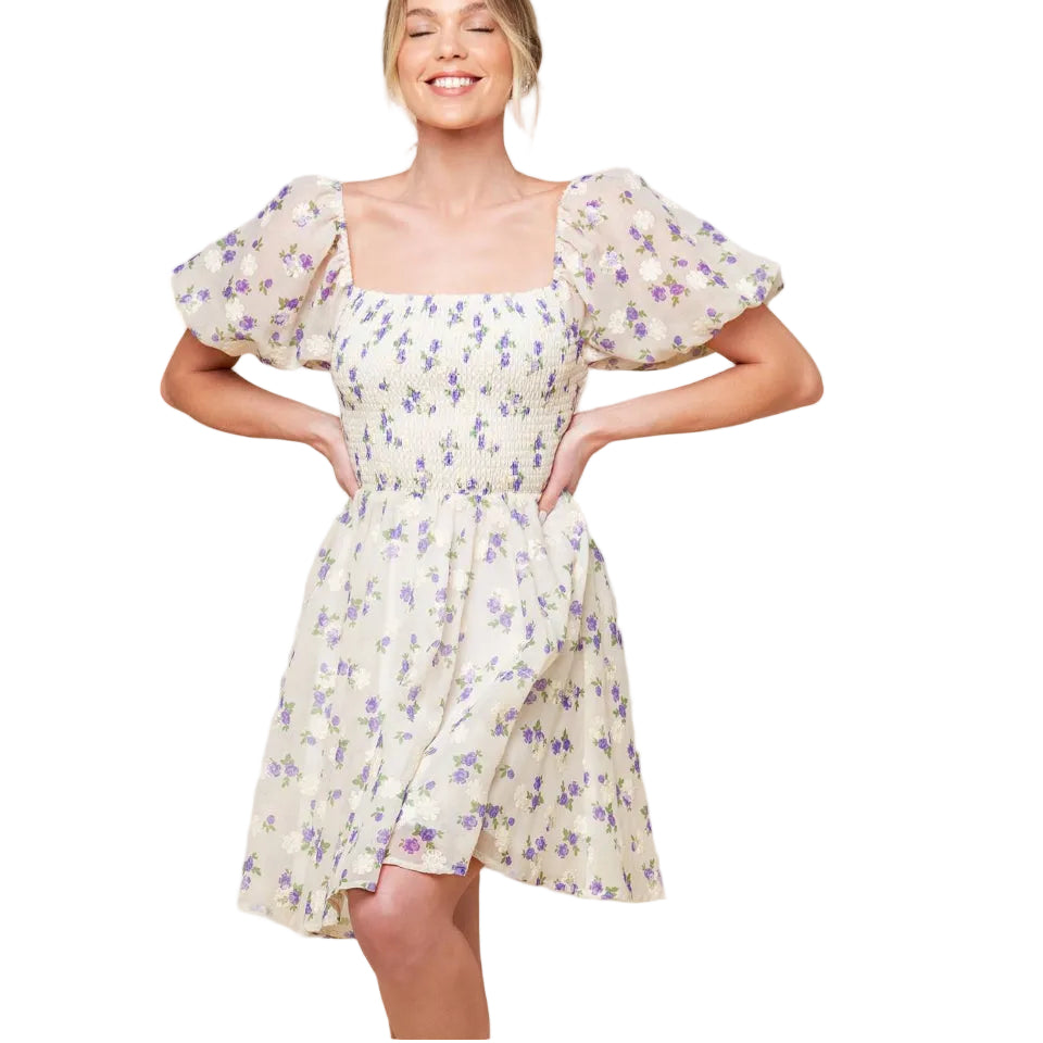 Cream Floral Mini Dress
