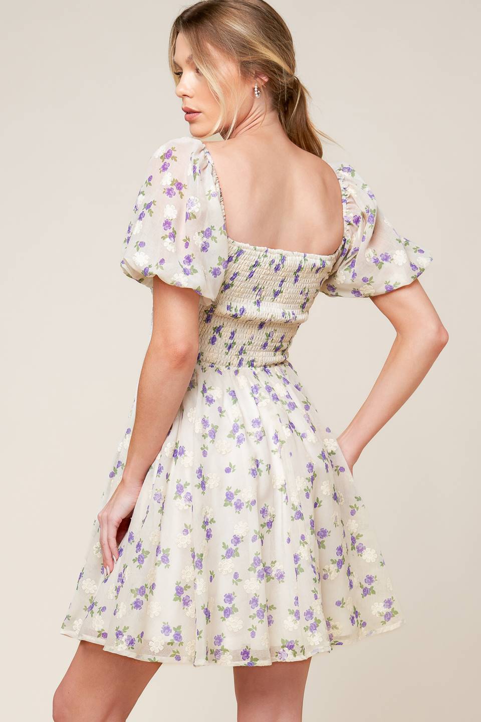 Cream Floral Mini Dress