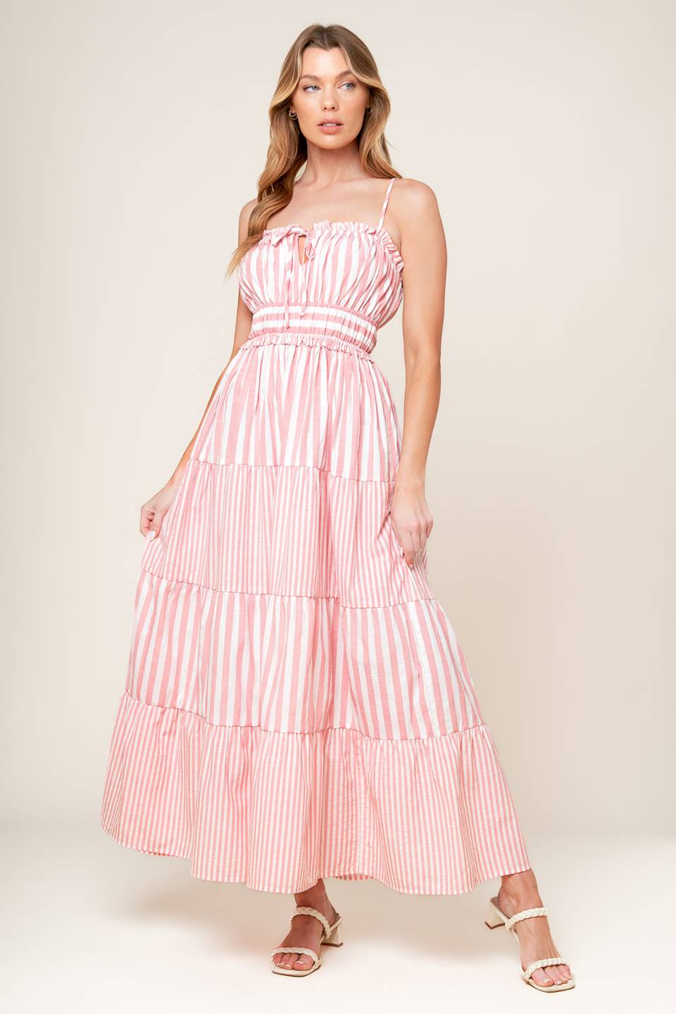 Peony Stripe Woven Maxi Dress