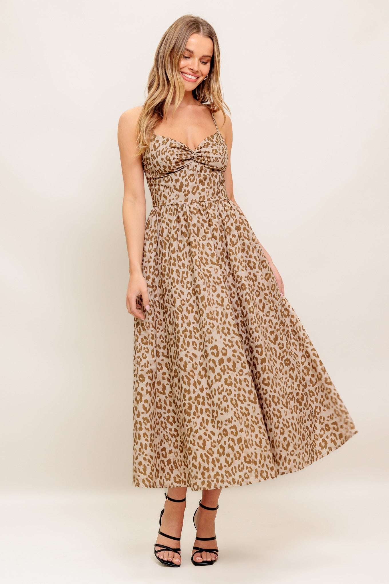 Taupe Leopard Woven Midi Dress