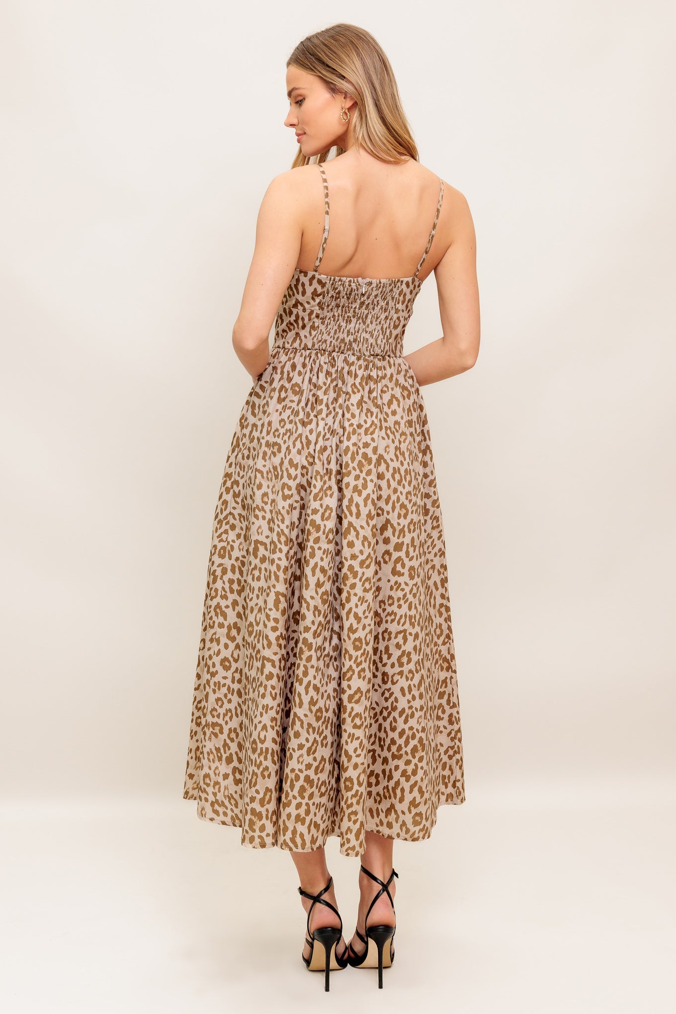 Taupe Leopard Woven Midi Dress