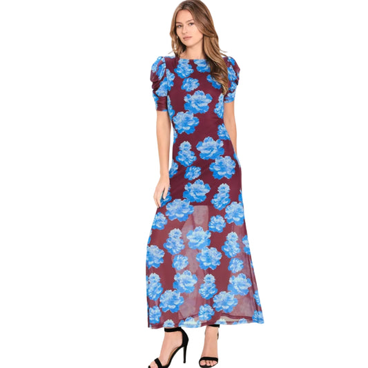 Royal Bloom Mesh Midi Dress