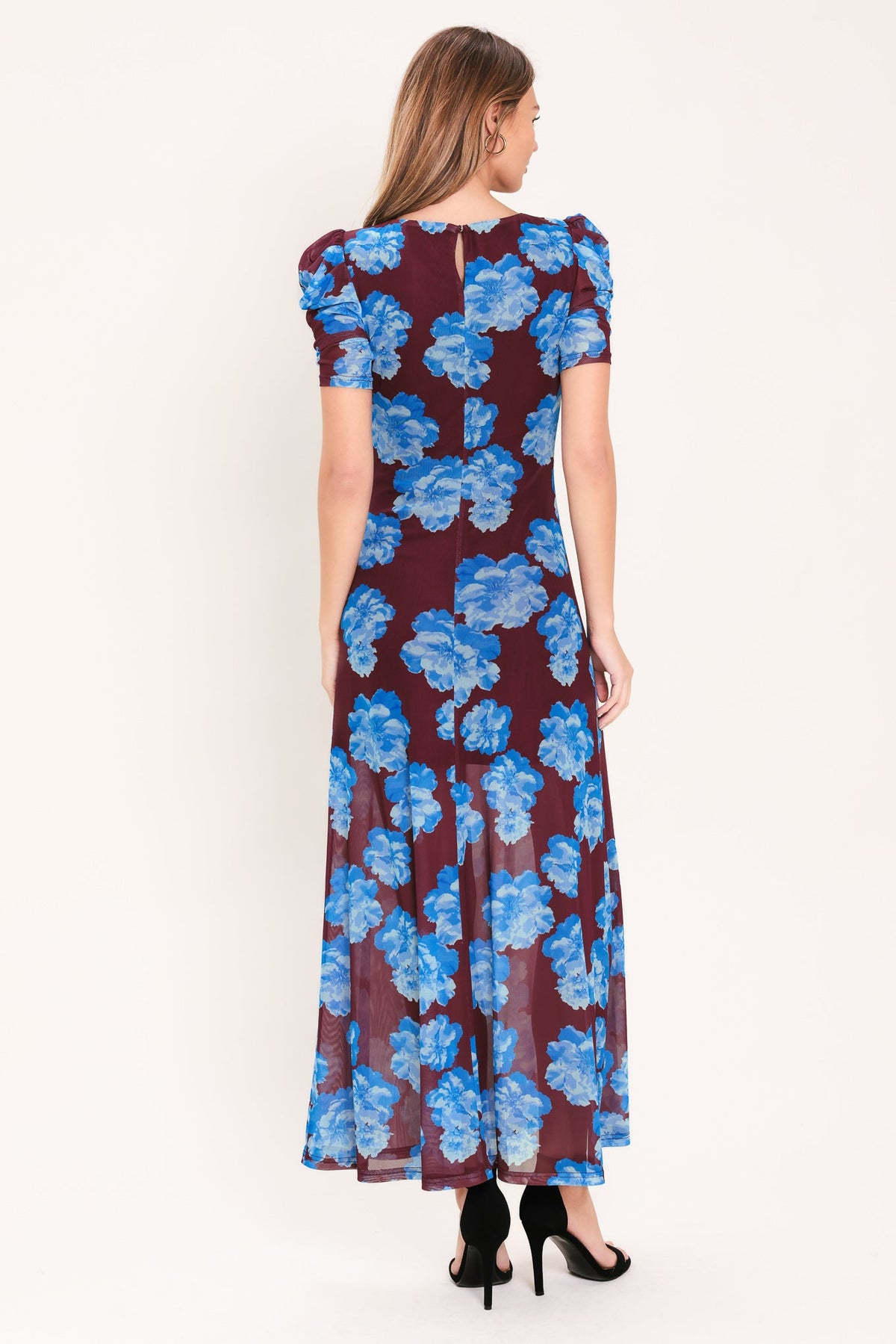 Royal Bloom Mesh Midi Dress