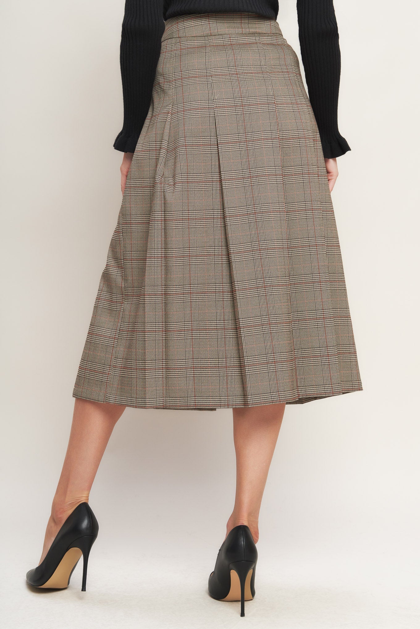 British Plaid Woven Midi Skirt