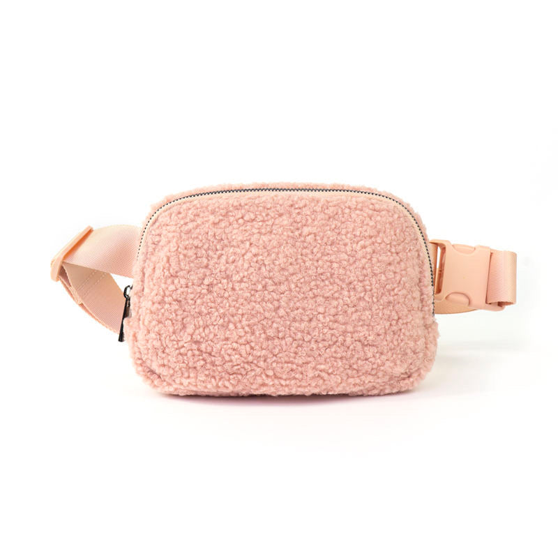 The Lennon Sherpa Belt Bag in Light Pink