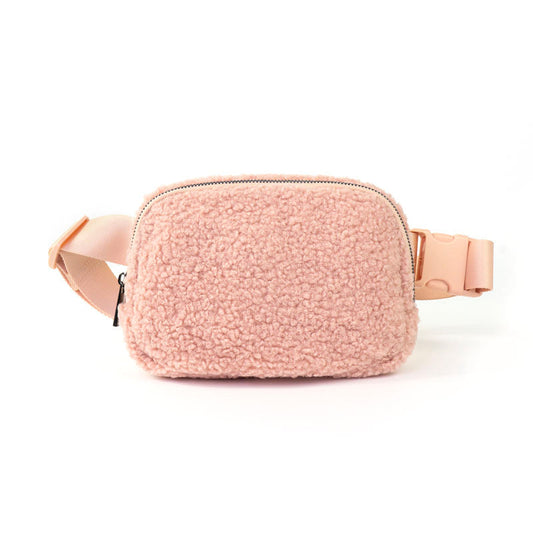 The Lennon Sherpa Belt Bag in Light Pink
