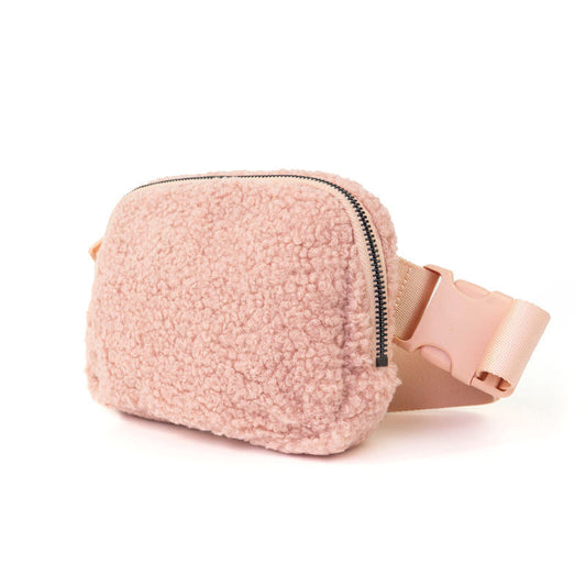 The Lennon Sherpa Belt Bag in Light Pink